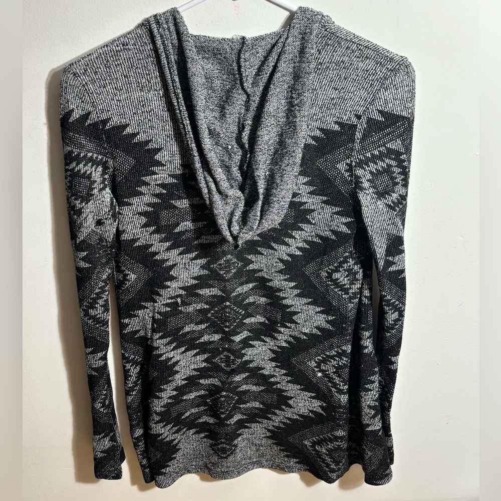 Open Front Cardigan Featuring a Aztec Inspired Pattern